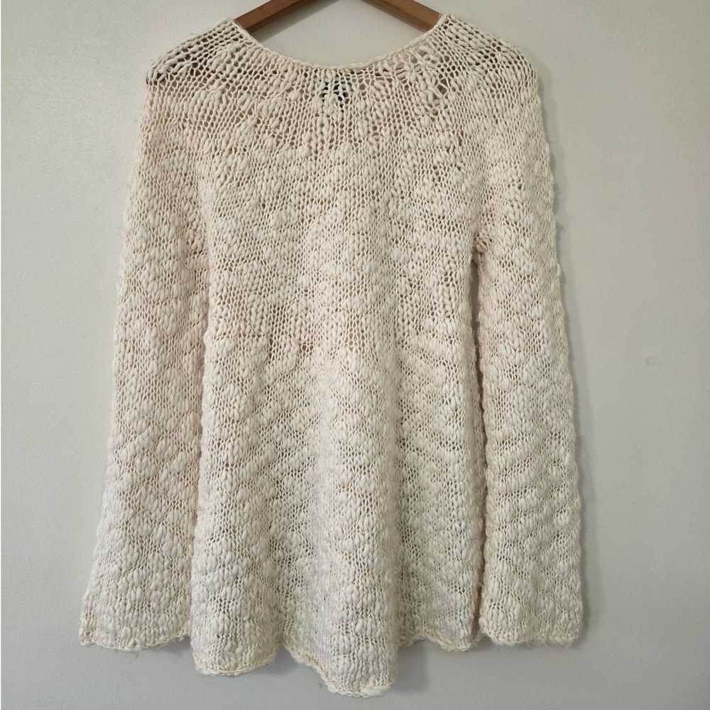 Calvin Klein Jeans Chunky Wool Blend Sweater Tunic Sz XL Boho Flare Sleeve Open - Picture 6 of 10